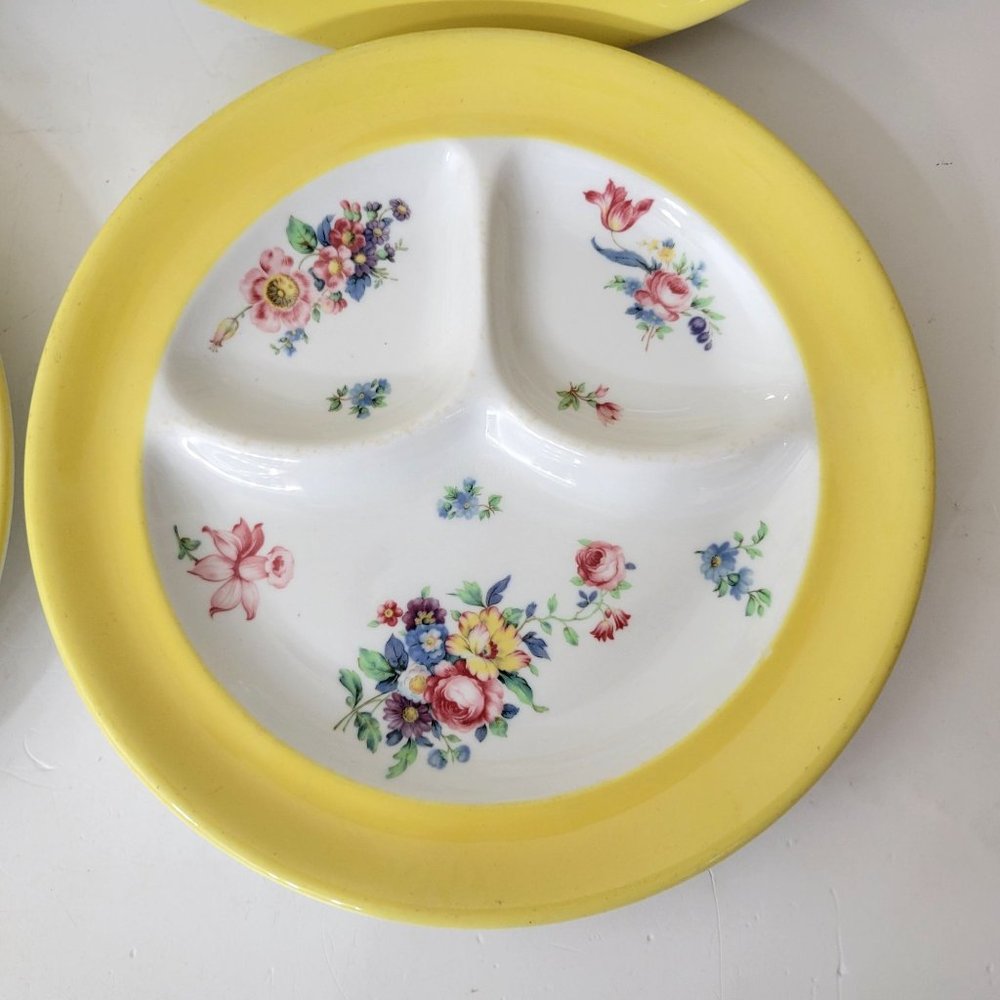 Syracuse China Yellow Floral Divided Dinner Plates Set of Four - Picture 8 of 10